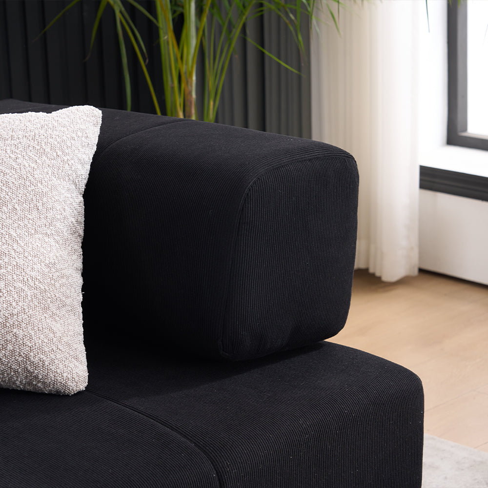 Black Corduroy Folding Sofa Bed - 3 Seat Convertible Couch for Living Room
