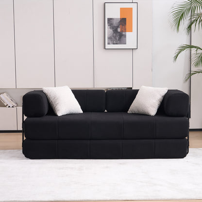 Folding Sofa Bed, 78.5" Convertible Couch Bed with 2 Pillows, Fold Out Couch, Foam Spring Floor Mattress, Futon Couch for Living Room, Office, Apartment