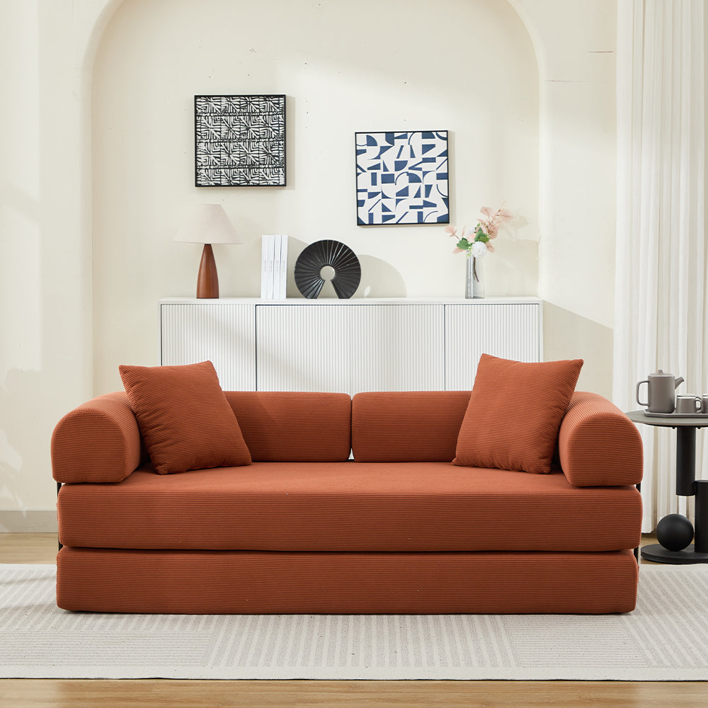 Folding Sofa Bed, 78.5" Convertible Couch Bed with 2 Pillows, Fold Out Couch, Foam Spring Floor Mattress, Futon Couch for Living Room, Office, Apartment