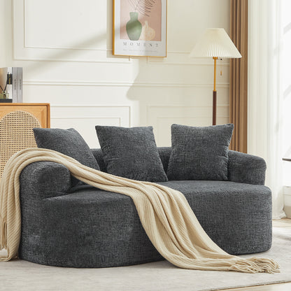 Curved Loveseat, Small Chenille Sofa with 3 Pillows, Deep Seat Couch for Apartment, Living Room, No Assembly Needed