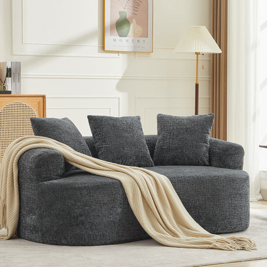 Curved Loveseat, Small Chenille Sofa with 3 Pillows, Deep Seat Couch for Apartment, Living Room, No Assembly Needed