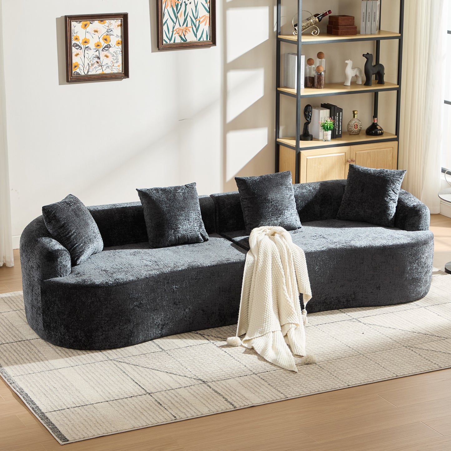 Black Chenille Loveseat Sofa with Memory Foam for Living Room
