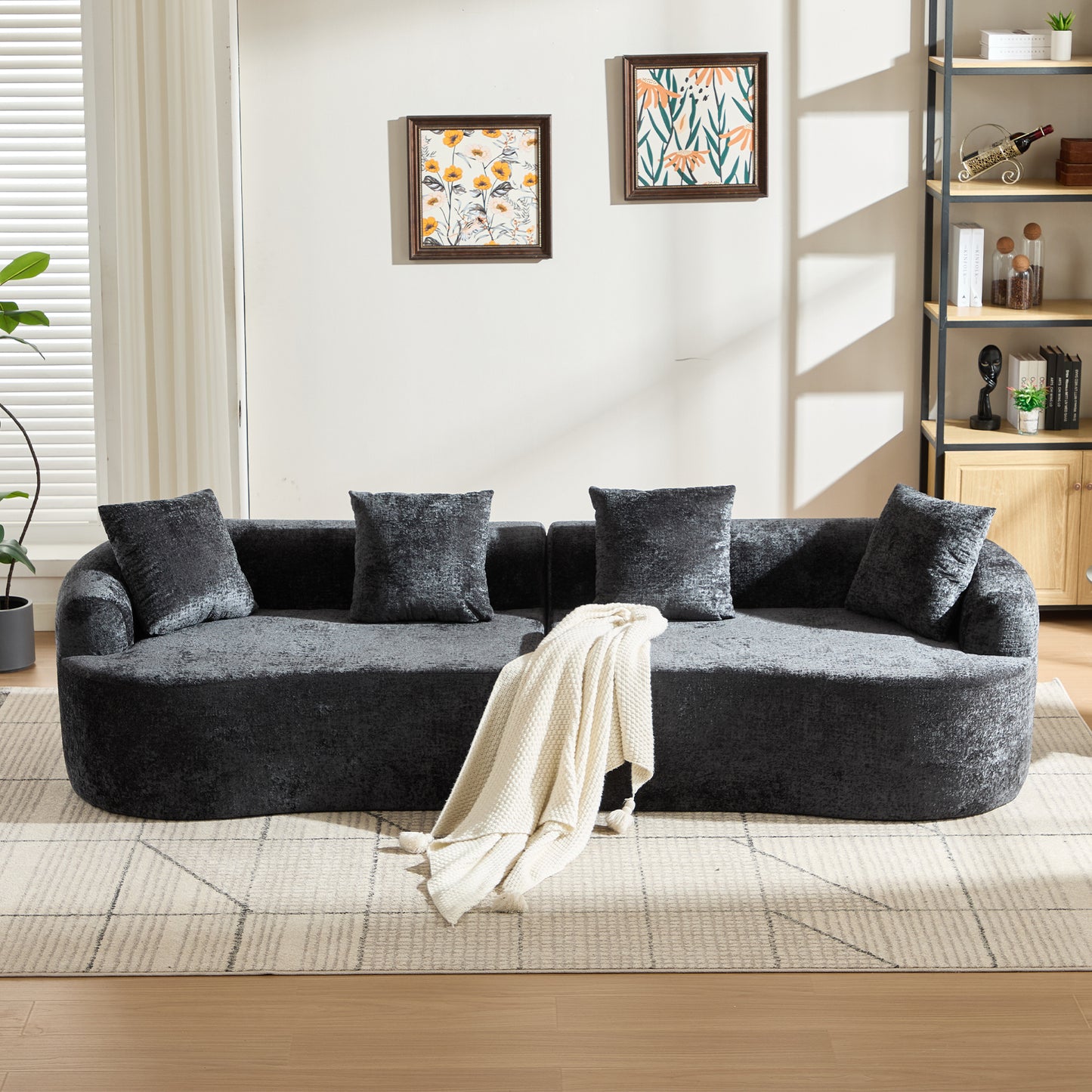 Black Chenille Loveseat Sofa with Memory Foam for Living Room