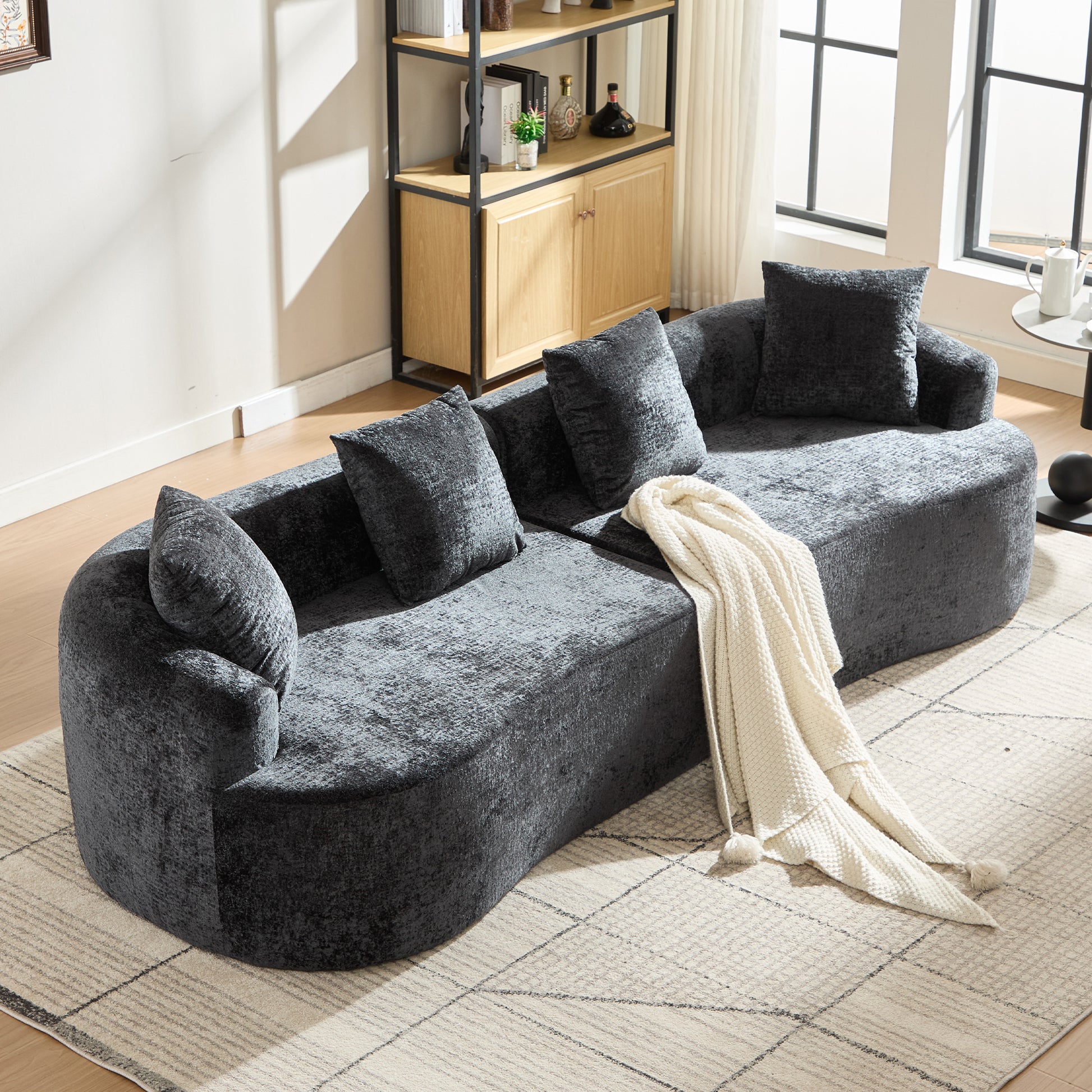 Black Chenille Loveseat Sofa with Memory Foam for Living Room
