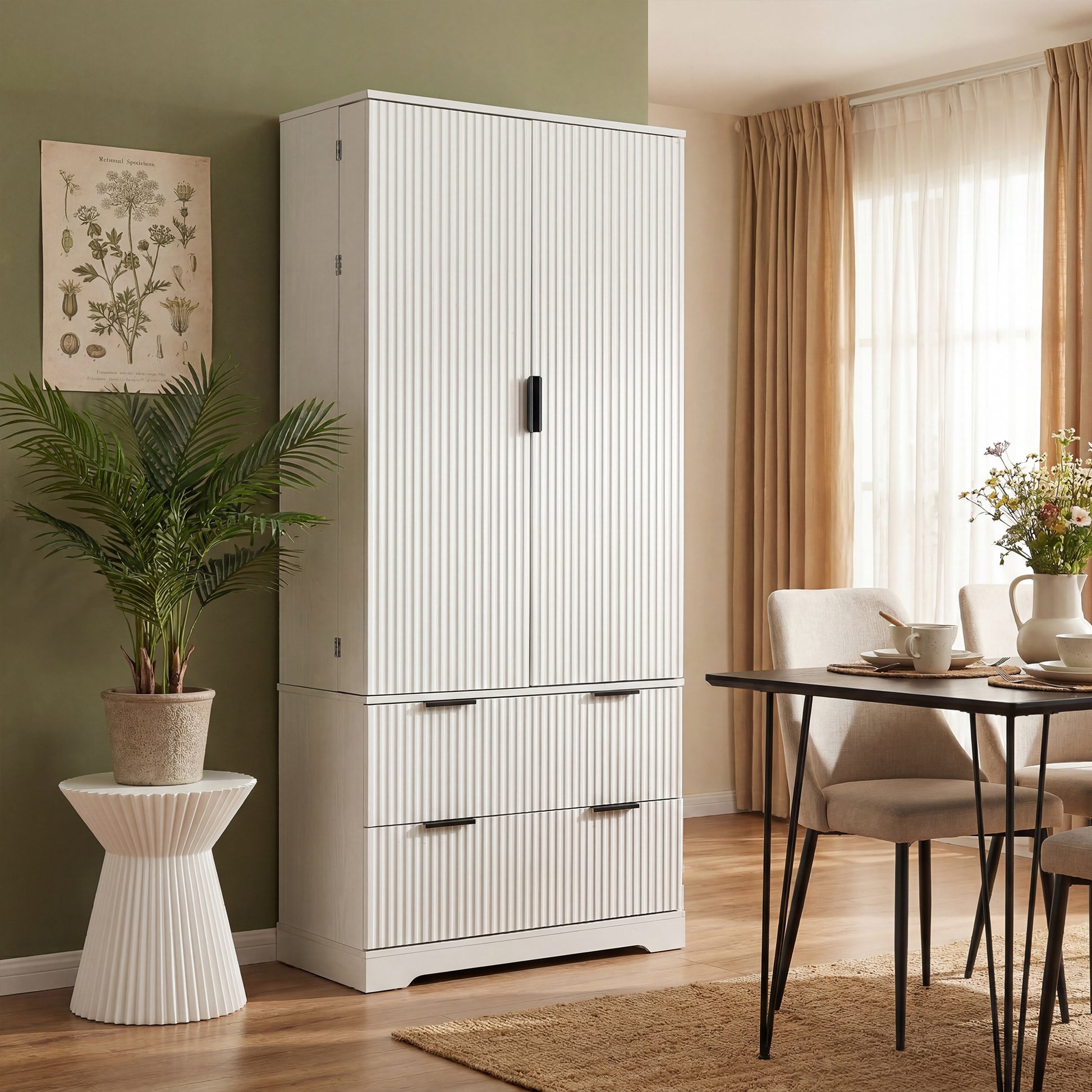 72" Modern Fluted Kitchen Pantry Cabinet with 2 Large Drawers & 8-Door Spice Rack, Freestanding Storage Organizer for Bathroom, Dining Room, Office, Entryway, White