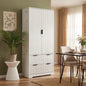 72" Modern Fluted Kitchen Pantry Cabinet with 2 Large Drawers & 8-Door Spice Rack, Freestanding Storage Organizer for Bathroom, Dining Room, Office, Entryway, White