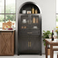 71" Tall Arched Kitchen Pantry Cabinet with Glass Door, Farmhouse Storage Pantry Cabinet with Adjustable Shelves & Barn Door Design for Kitchen, Living & Dining Room, Black