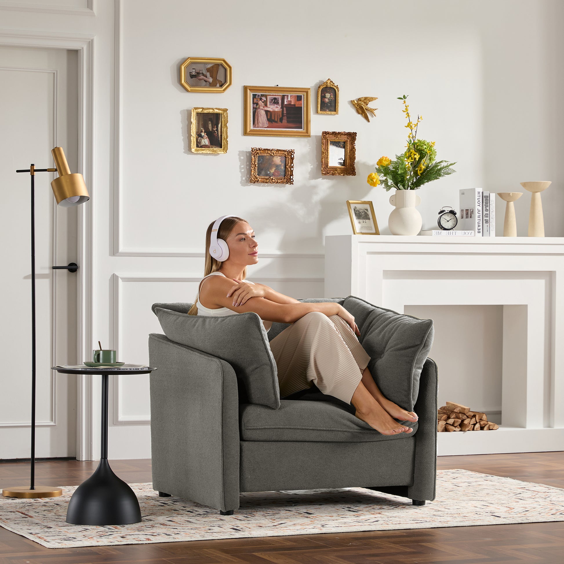 Modern Style Chenille Oversized Armchair Accent Chair Single Sofa Lounge Chair for Living Room, Bedroom