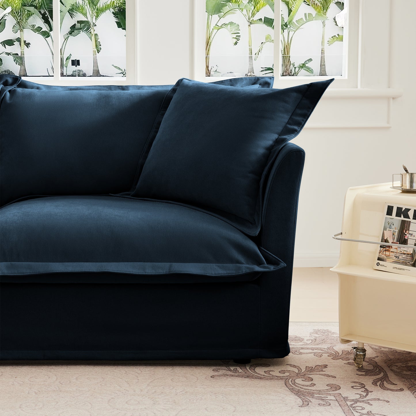 Blue Chenille Ottoman - Comfortable Accent Chair