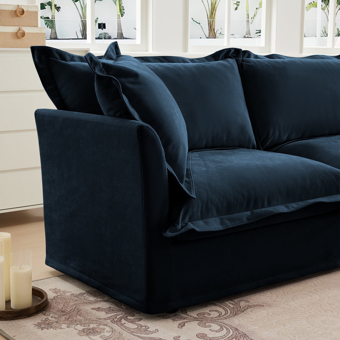Blue Chenille Ottoman - Comfortable Accent Chair
