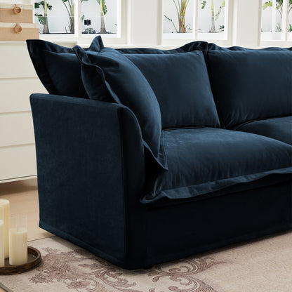 Blue Chenille Ottoman - Comfortable Accent Chair