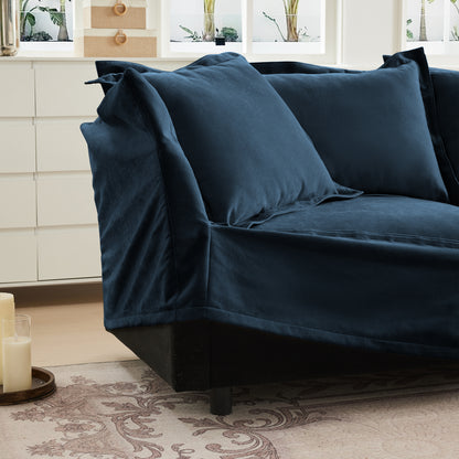 Blue Chenille Ottoman - Comfortable Accent Chair