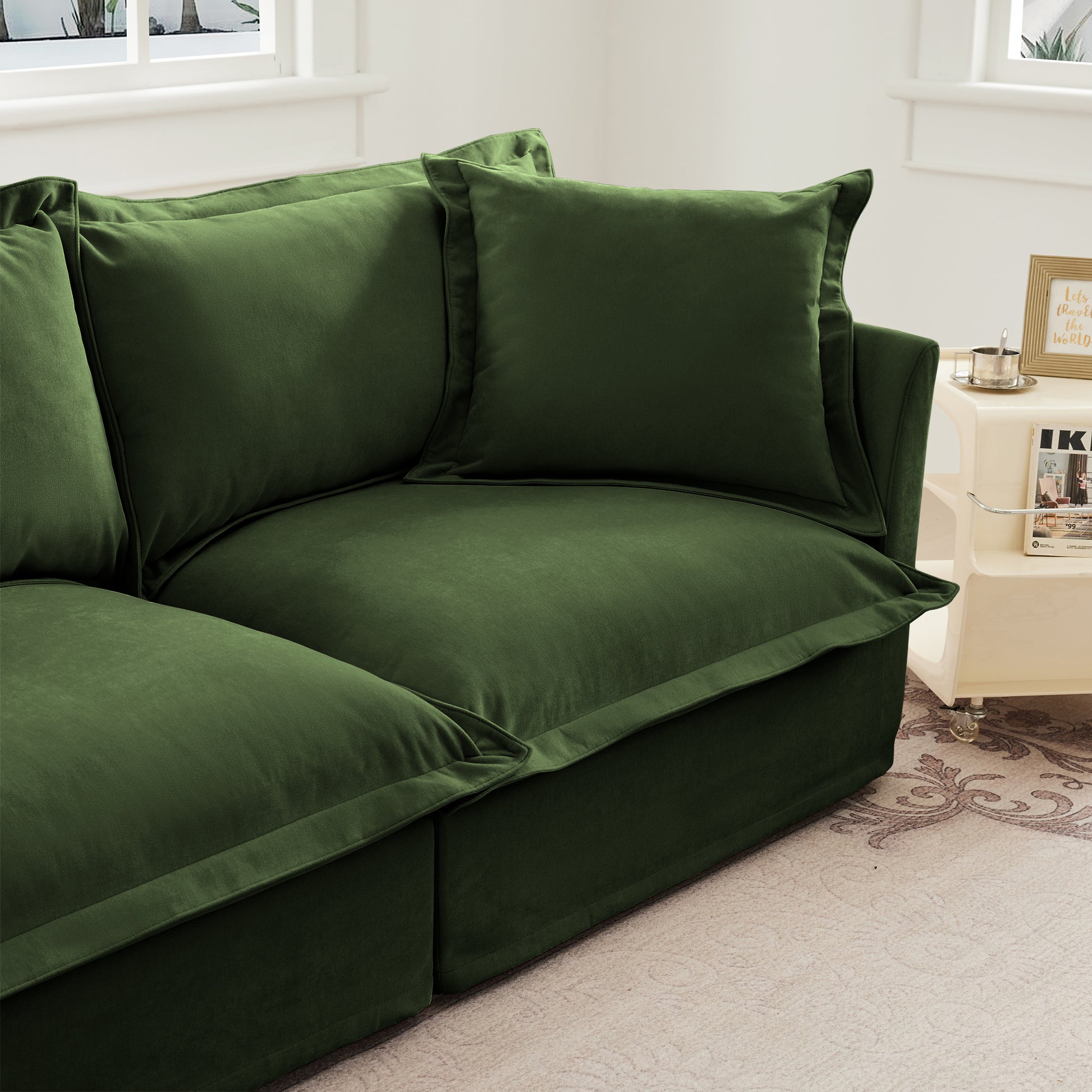 Green Chenille Ottoman - 37.4" Sofa with Storage