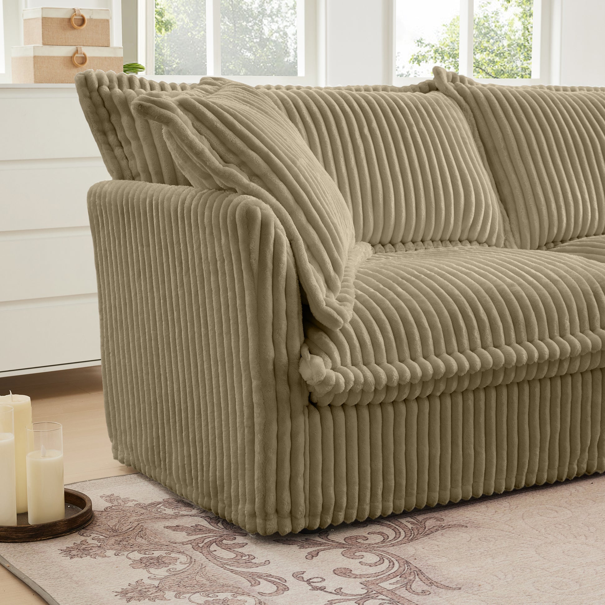 Camel Corduroy Ottoman - 37.4" Storage Footstool