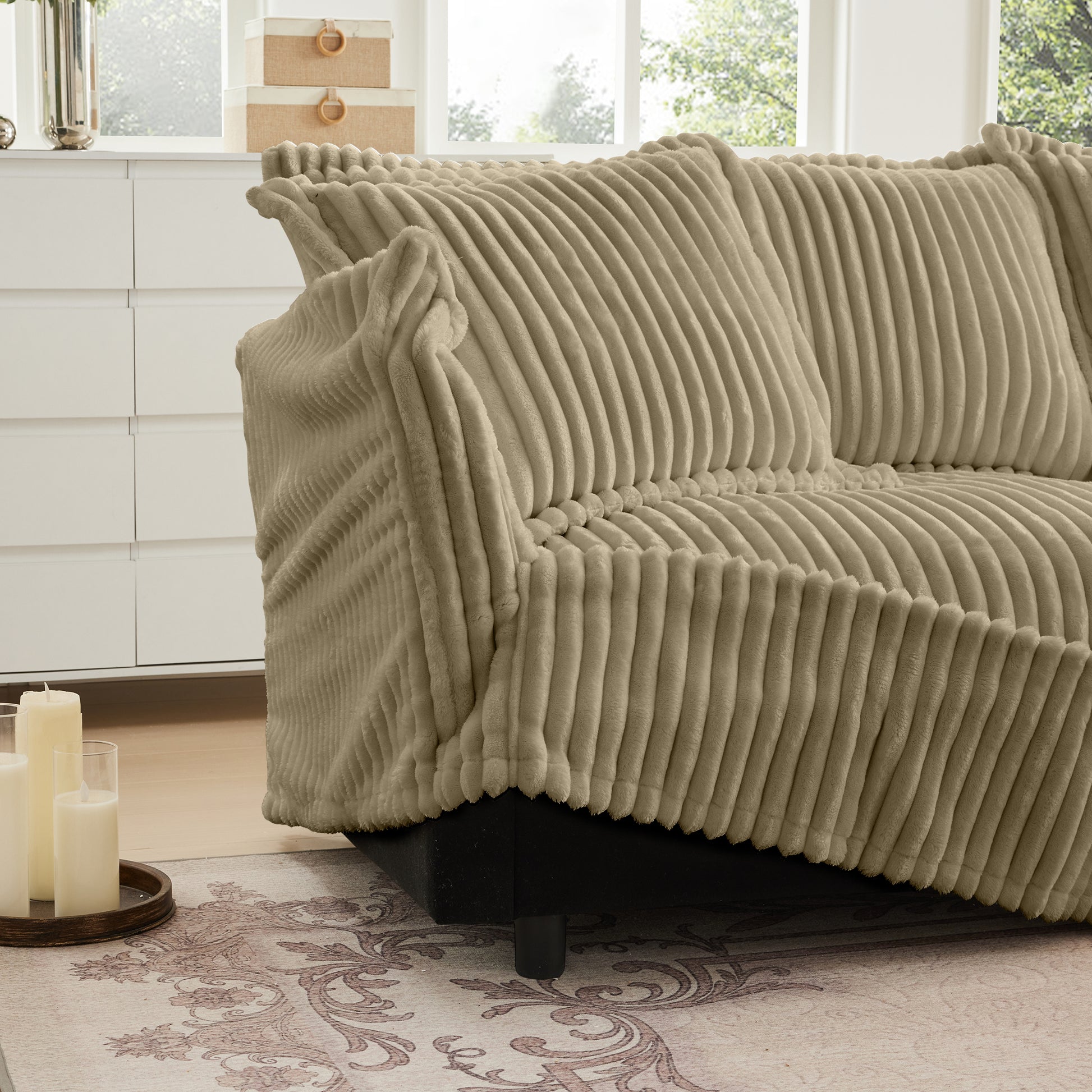 Camel Corduroy Ottoman - 37.4" Storage Footstool