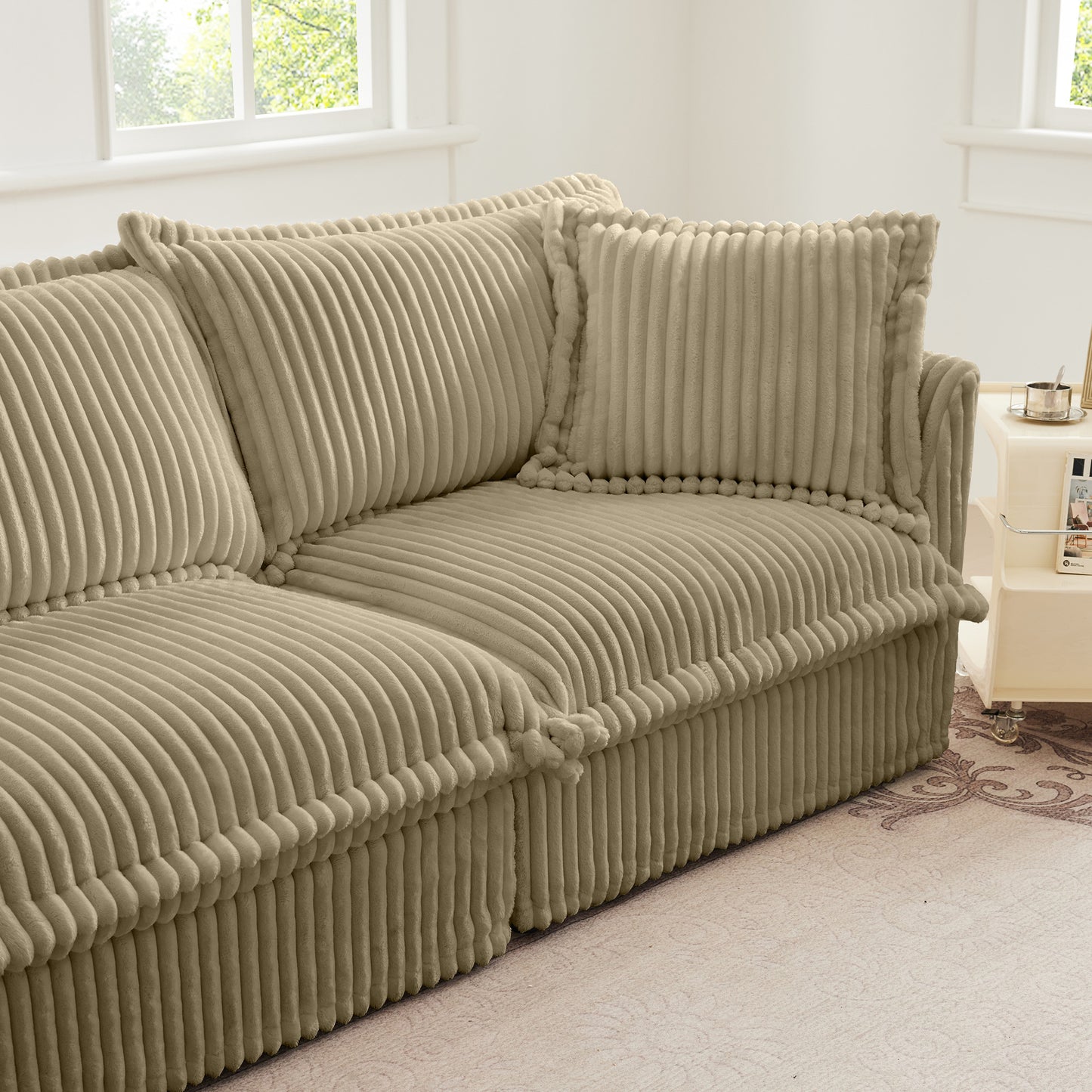 Camel Corduroy Ottoman - 37.4" Storage Footstool