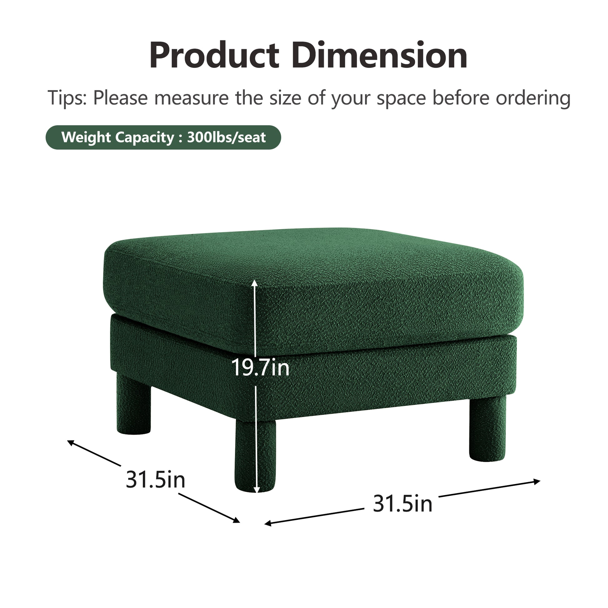 Green Boucle Ottoman - 31.5" Modern Accent Piece