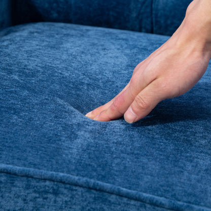 Blue Accent Chair - Comfy Chenille Fabric, Retro Wooden Legs for Living Room