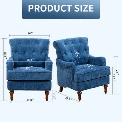 Blue Accent Chair - Comfy Chenille Fabric, Retro Wooden Legs for Living Room