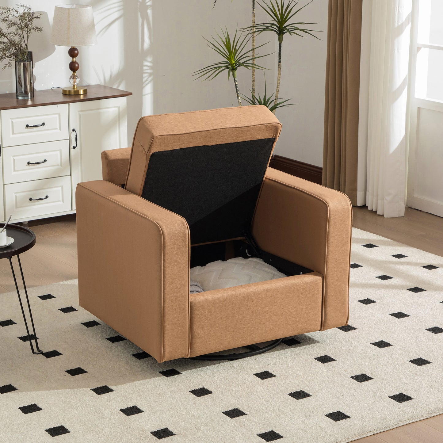 Small Square Amber Accent Chair with Storage