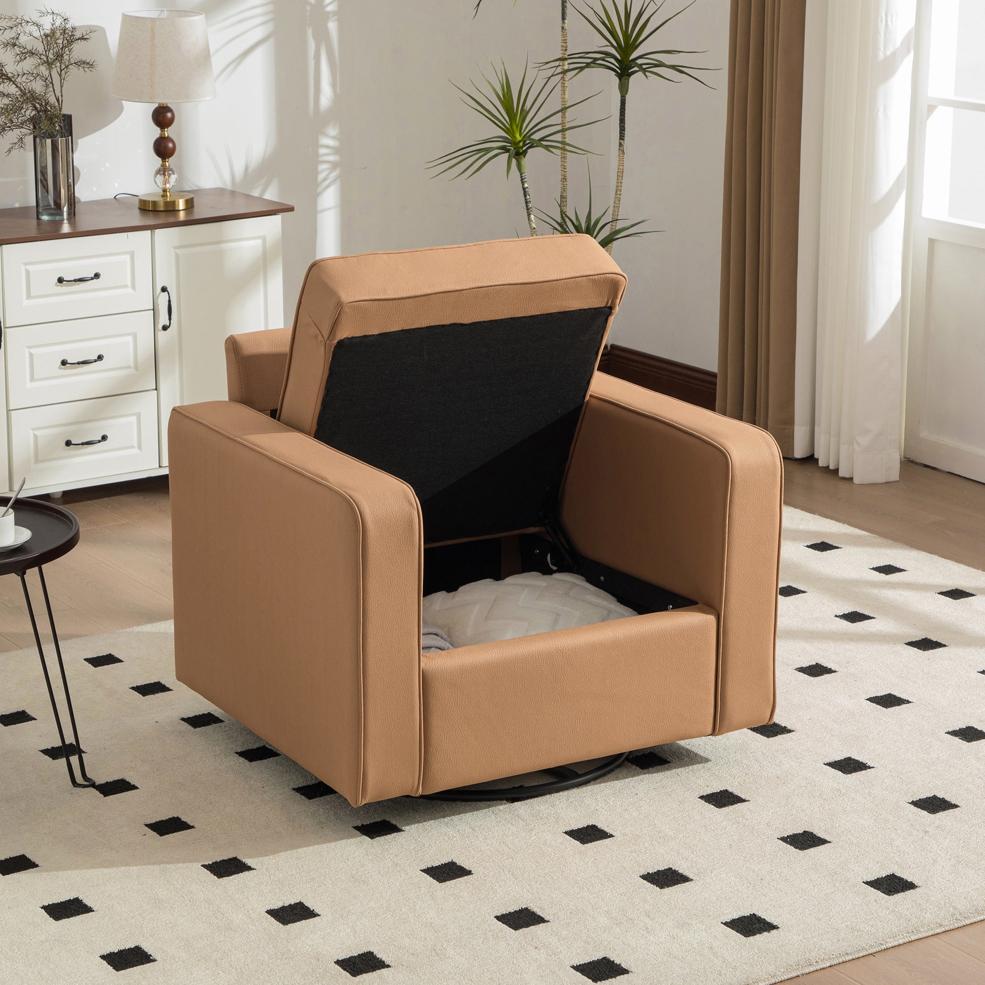 Small Square Amber Accent Chair with Storage