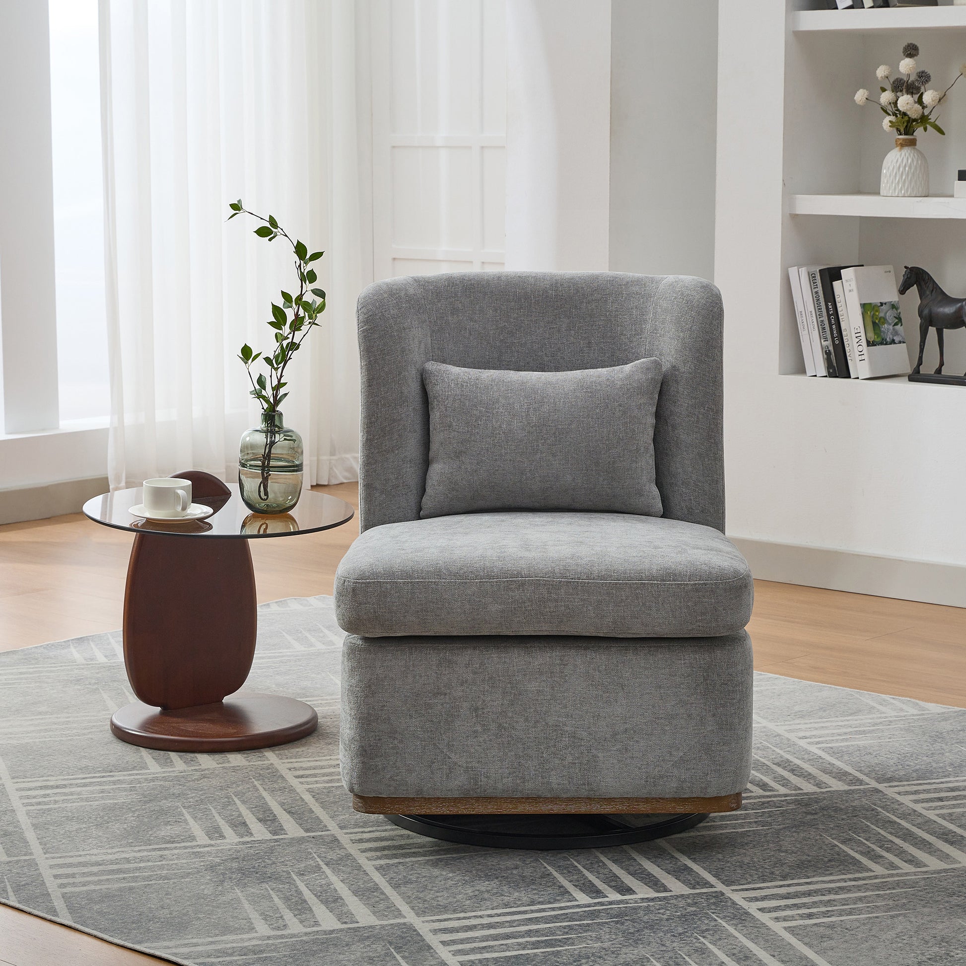 Gray Chenille Swivel Armchair for Comfort in Living Room or Guest Bedroom