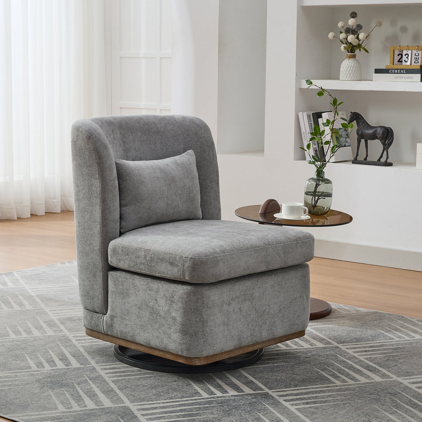 Gray Chenille Swivel Armchair for Comfort in Living Room or Guest Bedroom