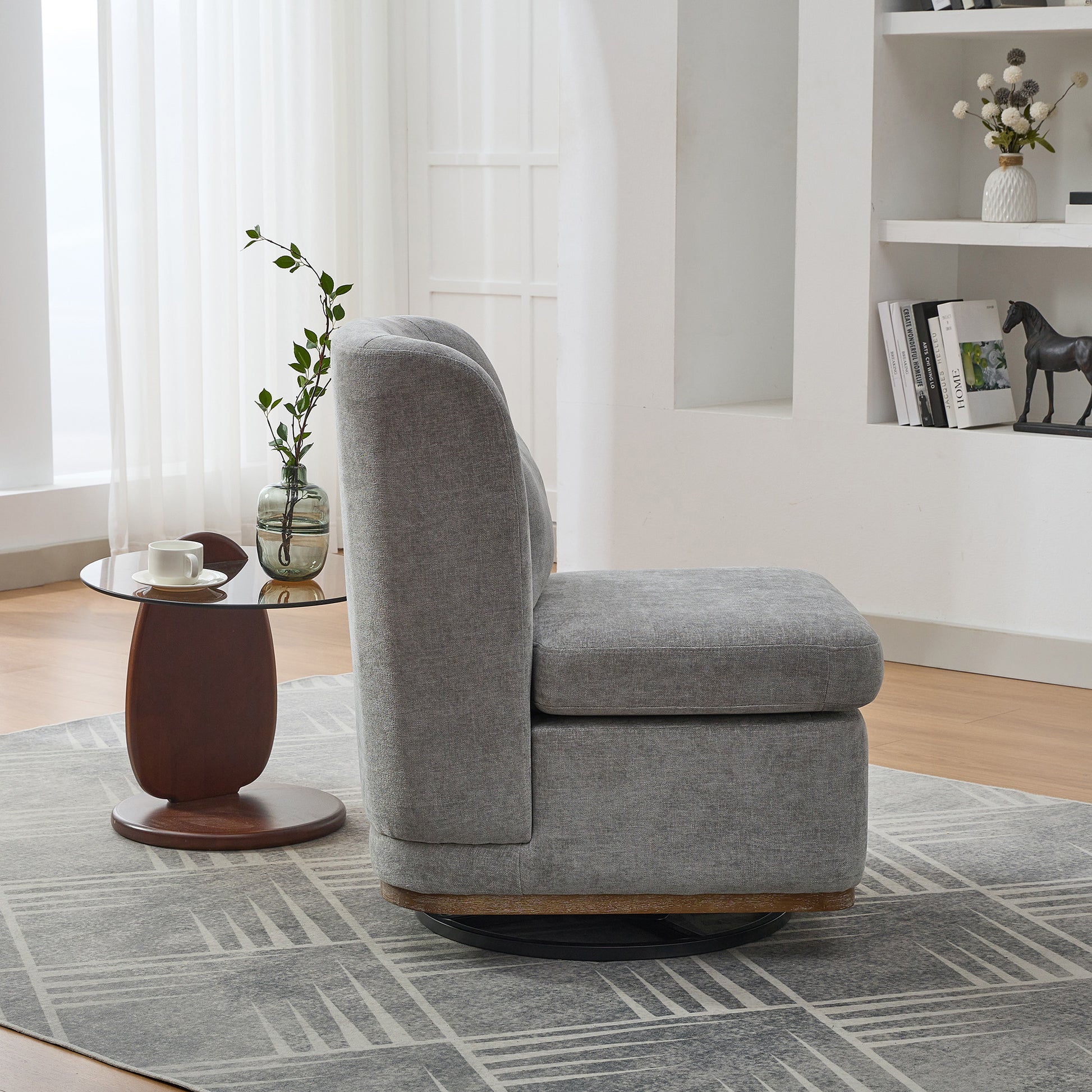 Gray Chenille Swivel Armchair for Comfort in Living Room or Guest Bedroom
