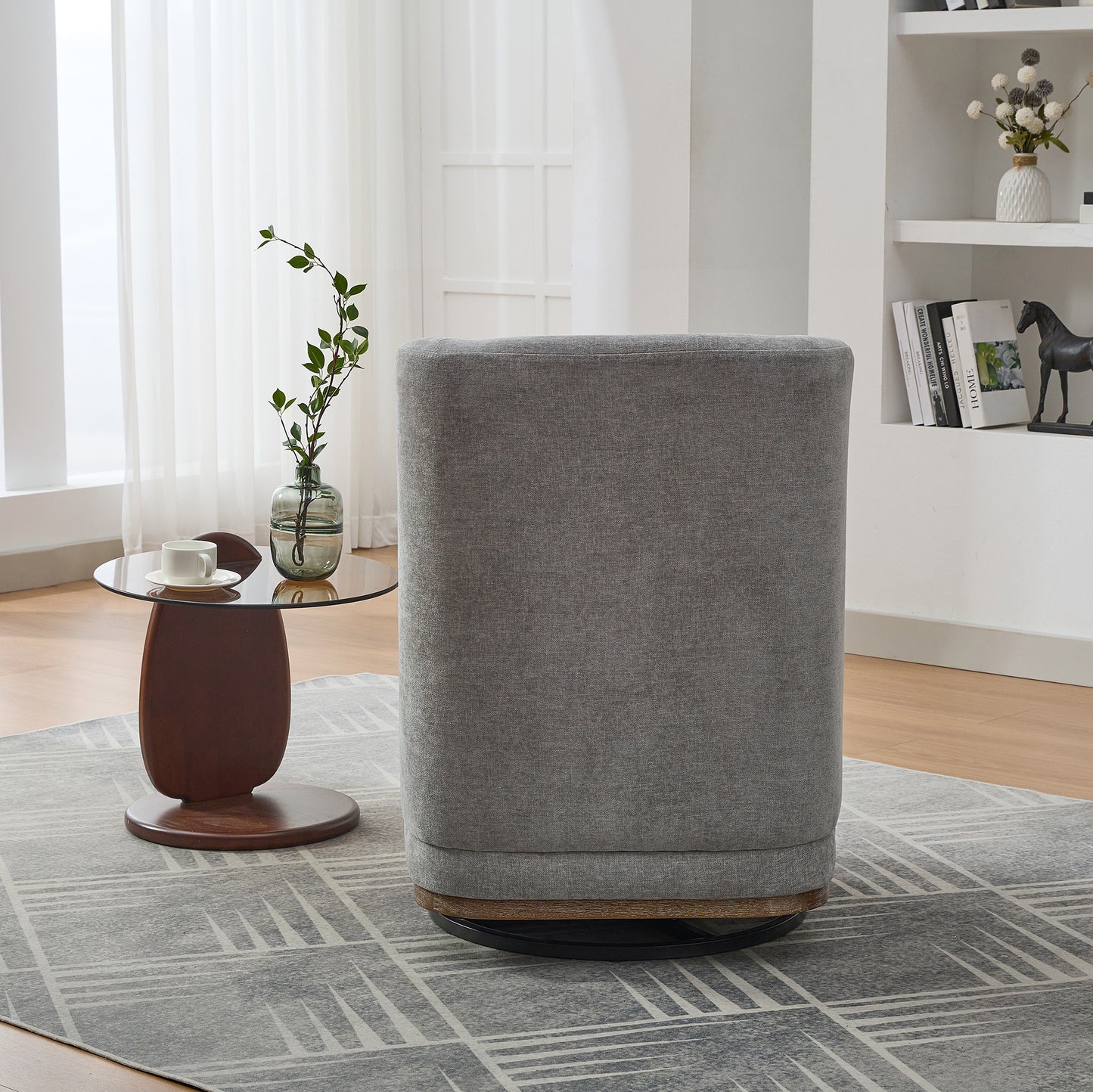 Gray Chenille Swivel Armchair for Comfort in Living Room or Guest Bedroom