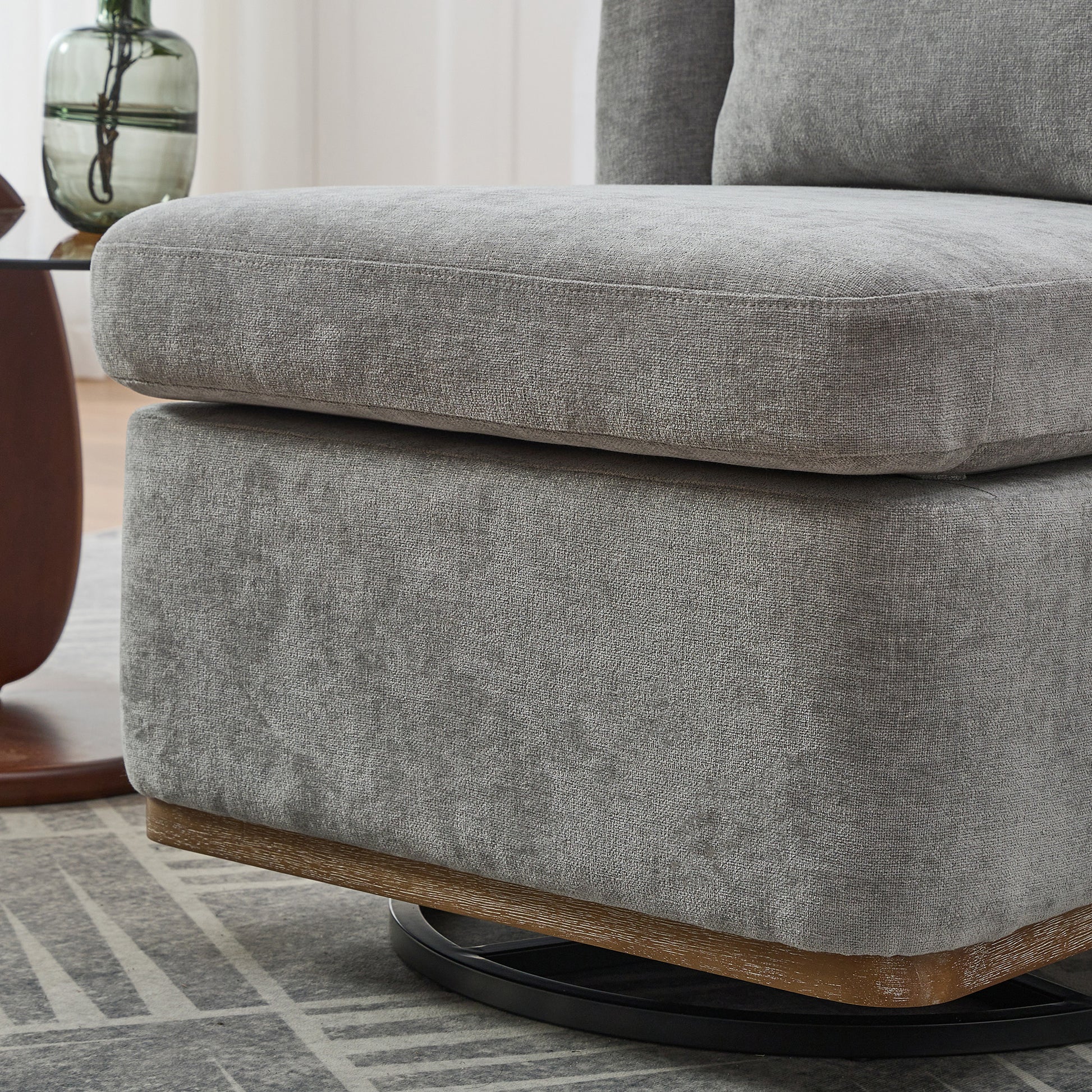 Gray Chenille Swivel Armchair for Comfort in Living Room or Guest Bedroom