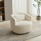 34.25 "Wide Upholstered Corduroy 360° Swivel Barrel Soft Accent Chair with Pillow, Circular Reading Armchair for Club, Living Room, Bedroom, Office, Lounge, Ivory.