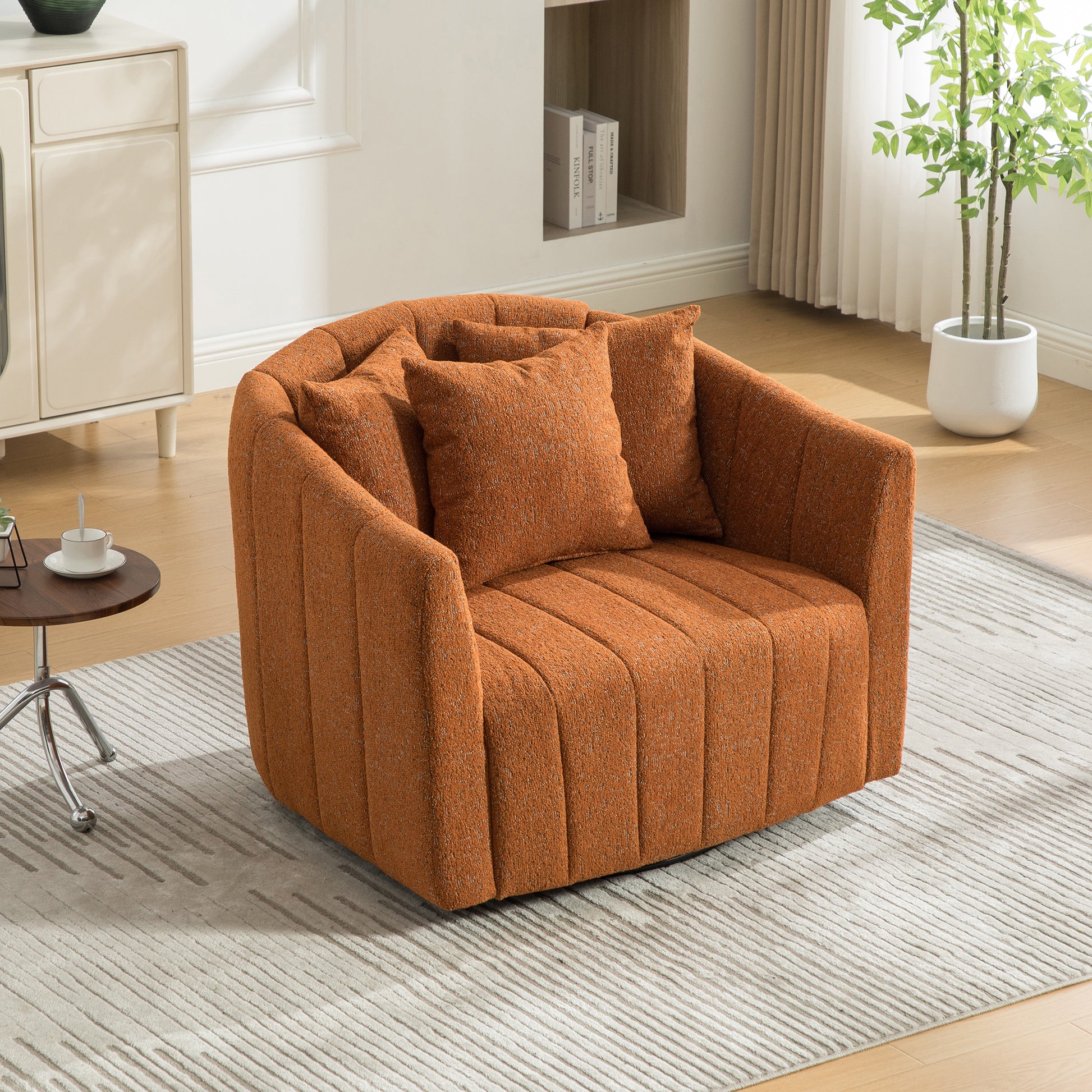 Orange Chenille Swivel Accent Chair for Cozy Bedroom or Living Room