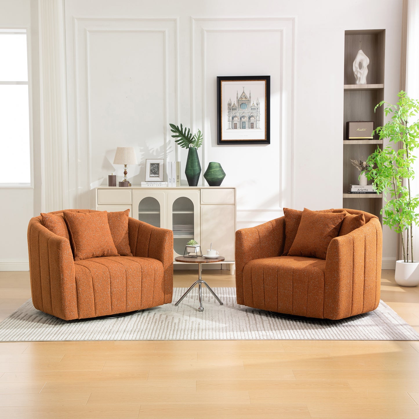 Orange Chenille Swivel Accent Chair for Cozy Bedroom or Living Room