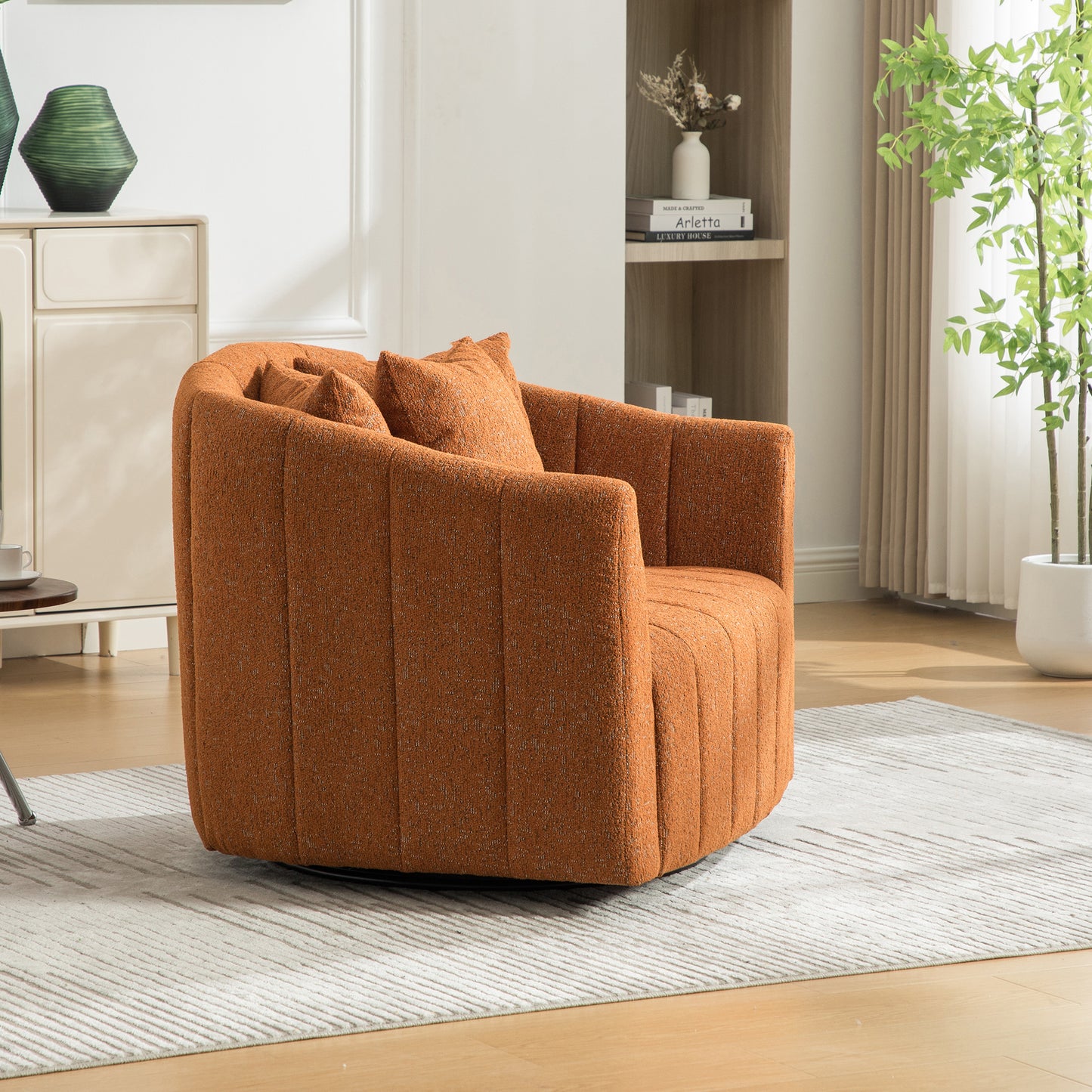 Orange Chenille Swivel Accent Chair for Cozy Bedroom or Living Room