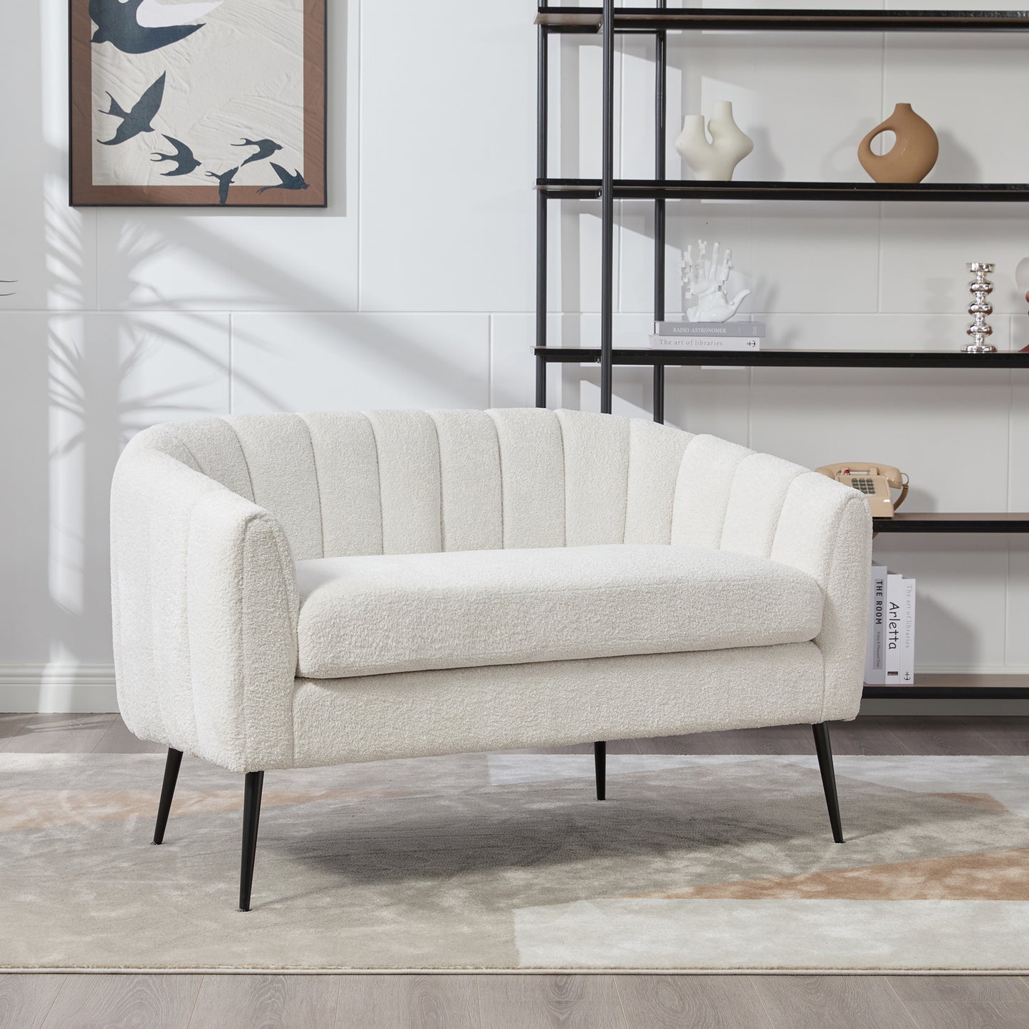 50.2'' Wide Upholstered Chenille Mini Loveseat Accent Couch, Modern Glam Small Settee with Metal Legs, Channel Tufted 2-Seater Sofa for Living Rooms Bedrooms Dorm Studio Office Small Spaces, Ivory