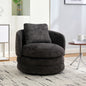 30"W Modern Round 360° Swivel Barrel Accent Chair with Pillow, Chenille Upholstered Comfy Barrel Armchair Single Club Sofa Chair for Living Room,Bedroom, Reading Room, Balcony, Lounge, Dark Gray