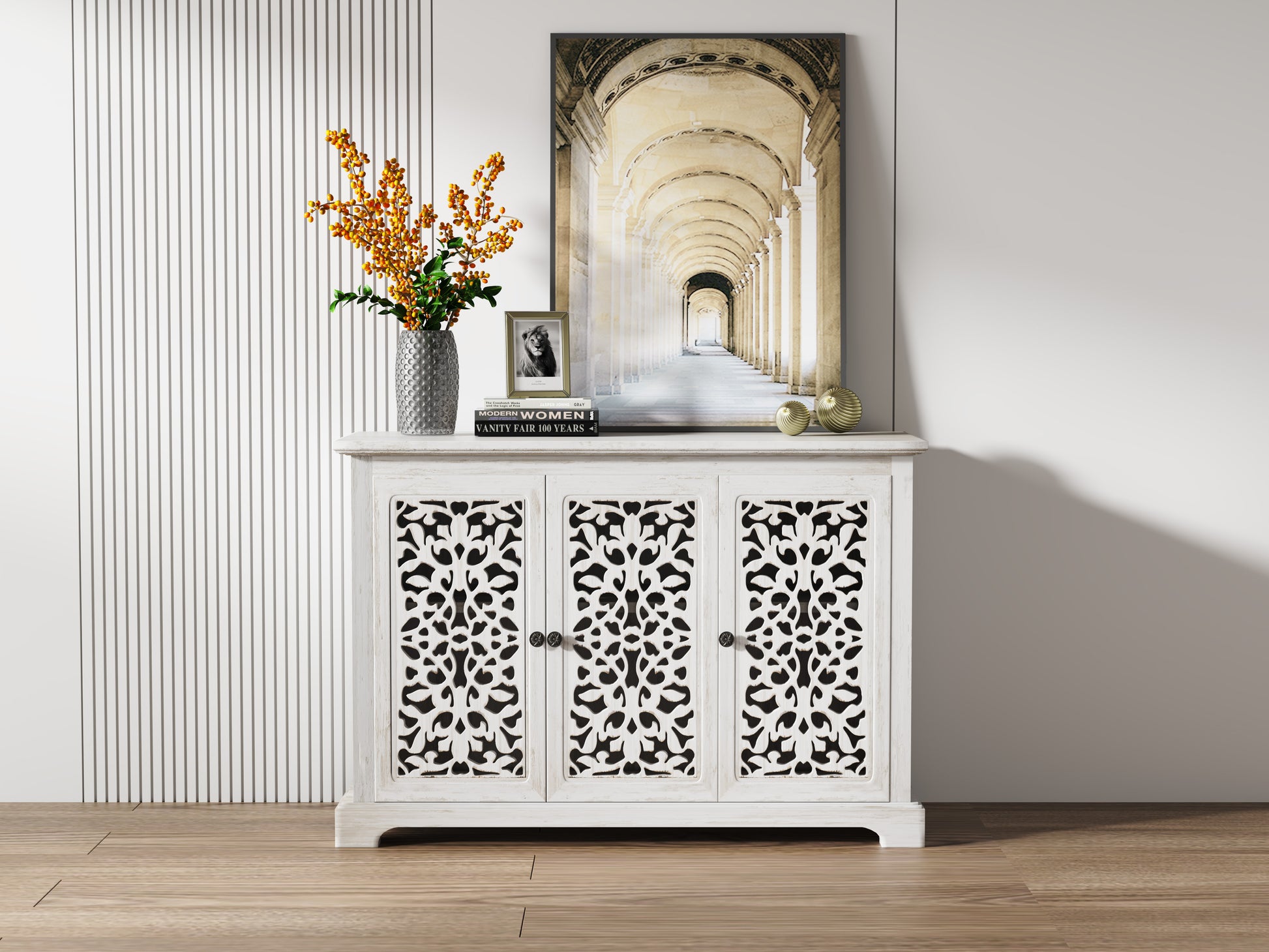 Antique White Solid Wood Storage Cabinet for Kitchen Dining Room