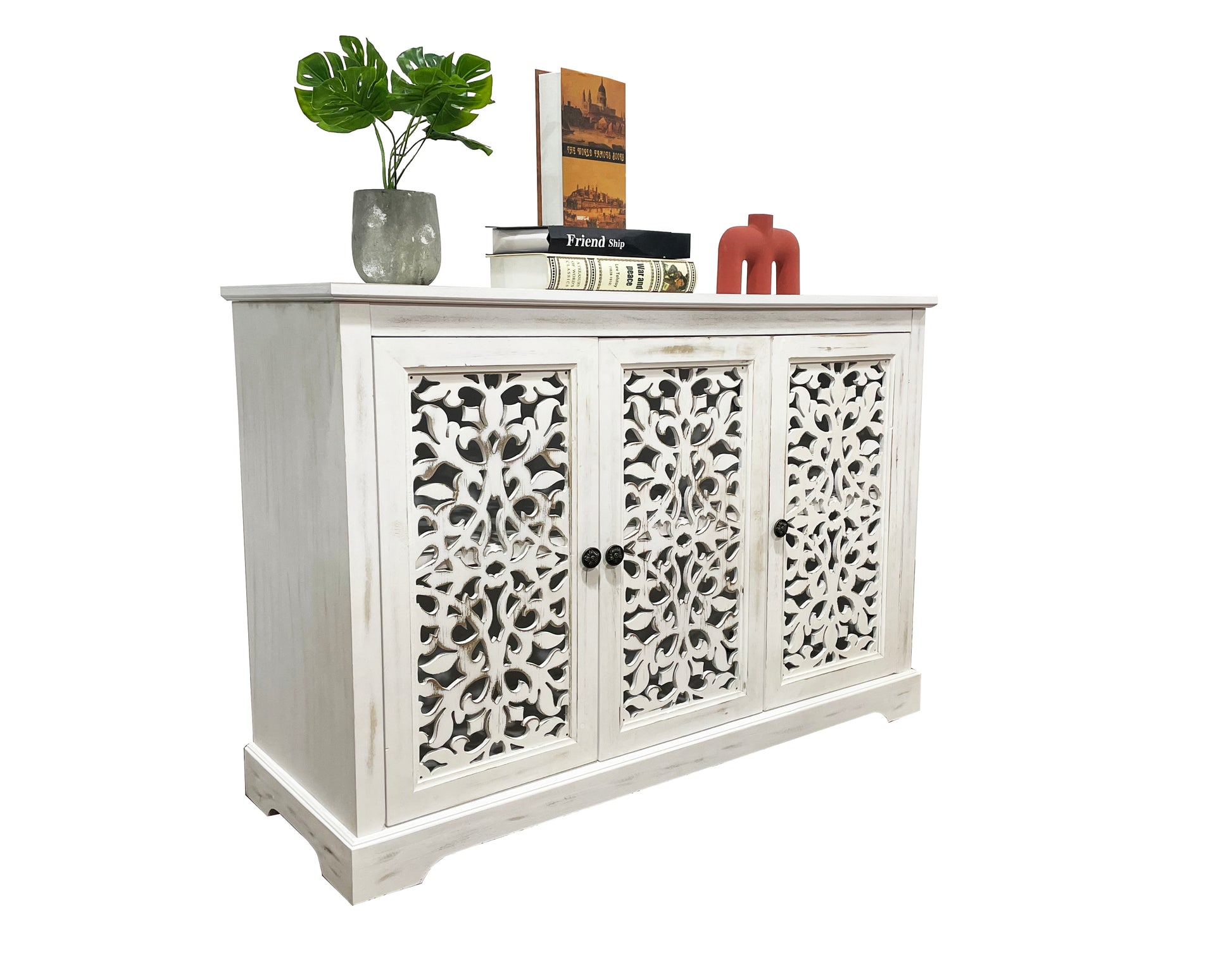 Antique White Solid Wood Storage Cabinet for Kitchen Dining Room
