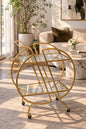 Gold Bar Carts for The Home Bar Serving Cart, Rolling Bar Cart Gold with Lockable Caster Wheels, Glass Bar Carts with 2 Mirrored Shelves, Storage Round Wine Carts for Kitchen, Party