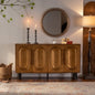 59.84" Gold-Toned 4-Door Sideboard Buffet Cabinet - Solid Wood & MDF Arched Door Storage Console Table for Dining Room/Living Room