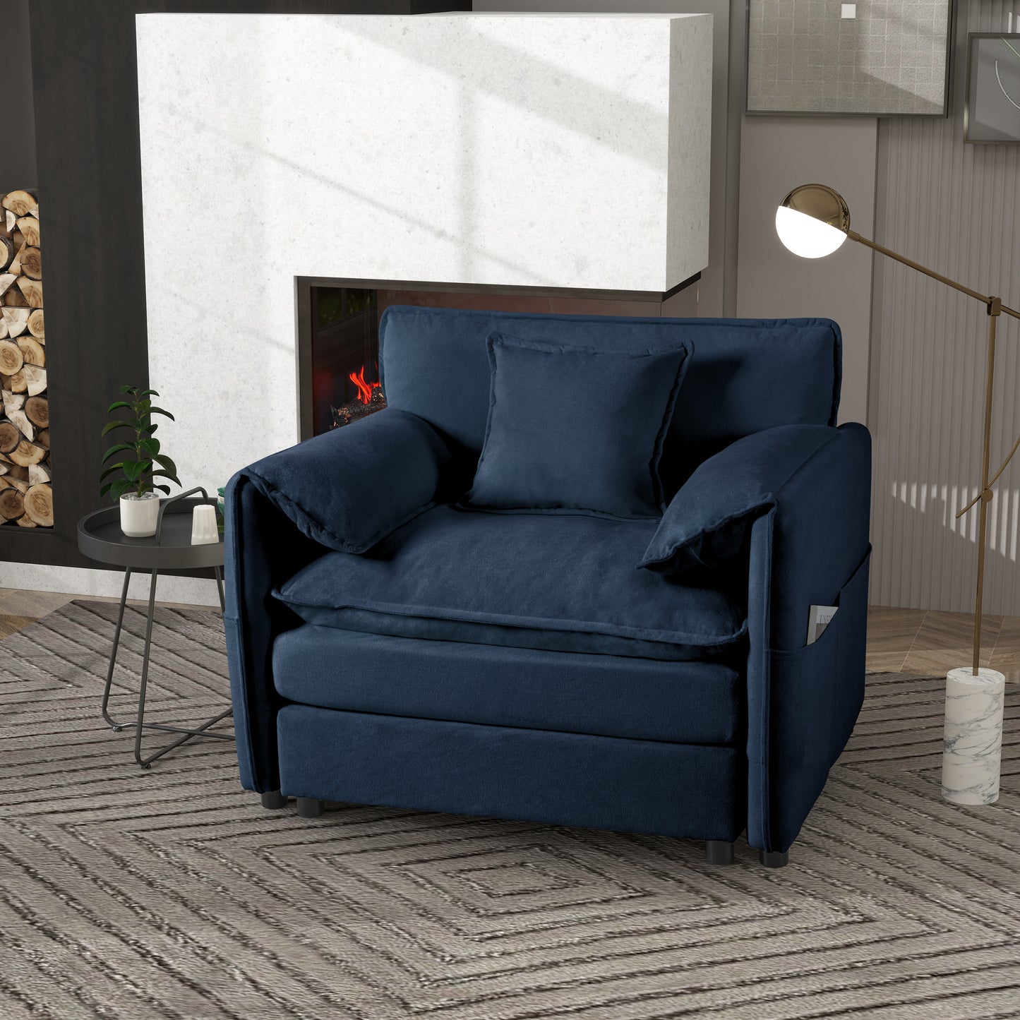 Oversized 41.73" Sofa Chair, Modern Upholstered Armchair with 1 Toss Pillow, Modular Sectional Sofa for Living Room, Deep Seat Reading Sofa for Bedroom Apartment, DIY Combination Chenille,Blue