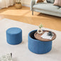 Ball & Cast Nesting Storage Ottomans of 2, Linen Upholstered Footstool w/Wood Tray, 22.75" Round Coffee Table & Bench, Blue