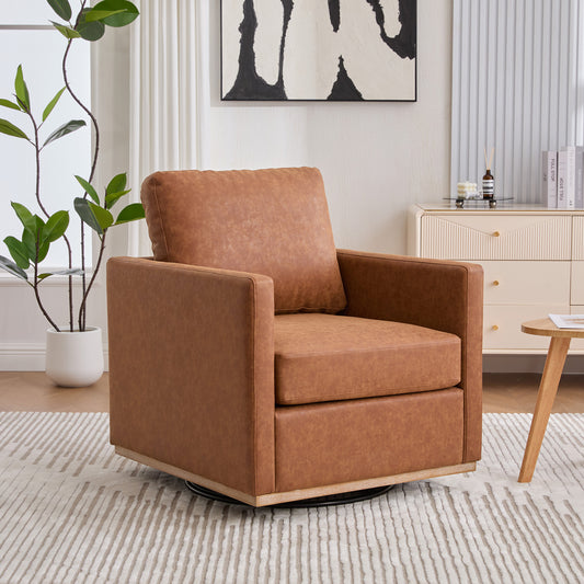 30.7"W Upholstered Square Swivel Accent Chair and Comfy Accent Single Sofa Chair, 360 Degree Club Chair, Lounge Armchair for Living Room Bedroom Apartment Nursery. Brown PU