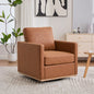 30.7"W Upholstered Square Swivel Accent Chair and Comfy Accent Single Sofa Chair, 360 Degree Club Chair, Lounge Armchair for Living Room Bedroom Apartment Nursery. Brown PU