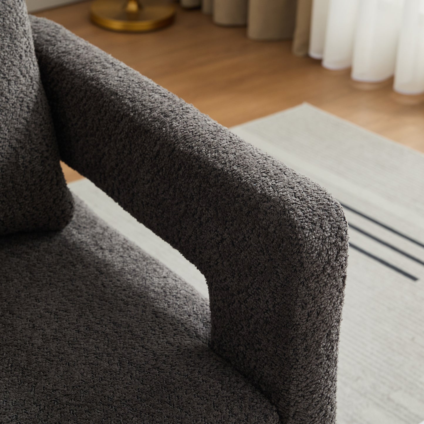 29.13" Charcoal Boucle Swivel Accent Chair - Hotel & Guest Room Ready