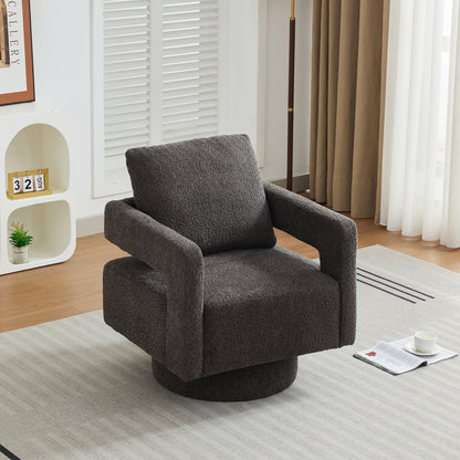 29.13" Charcoal Boucle Swivel Accent Chair - Hotel & Guest Room Ready