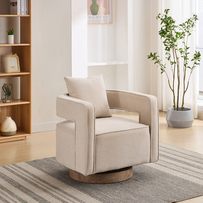 Beige Linen Blend Accent Chair - 28.94" Swivel Lounge Chair for Living Room