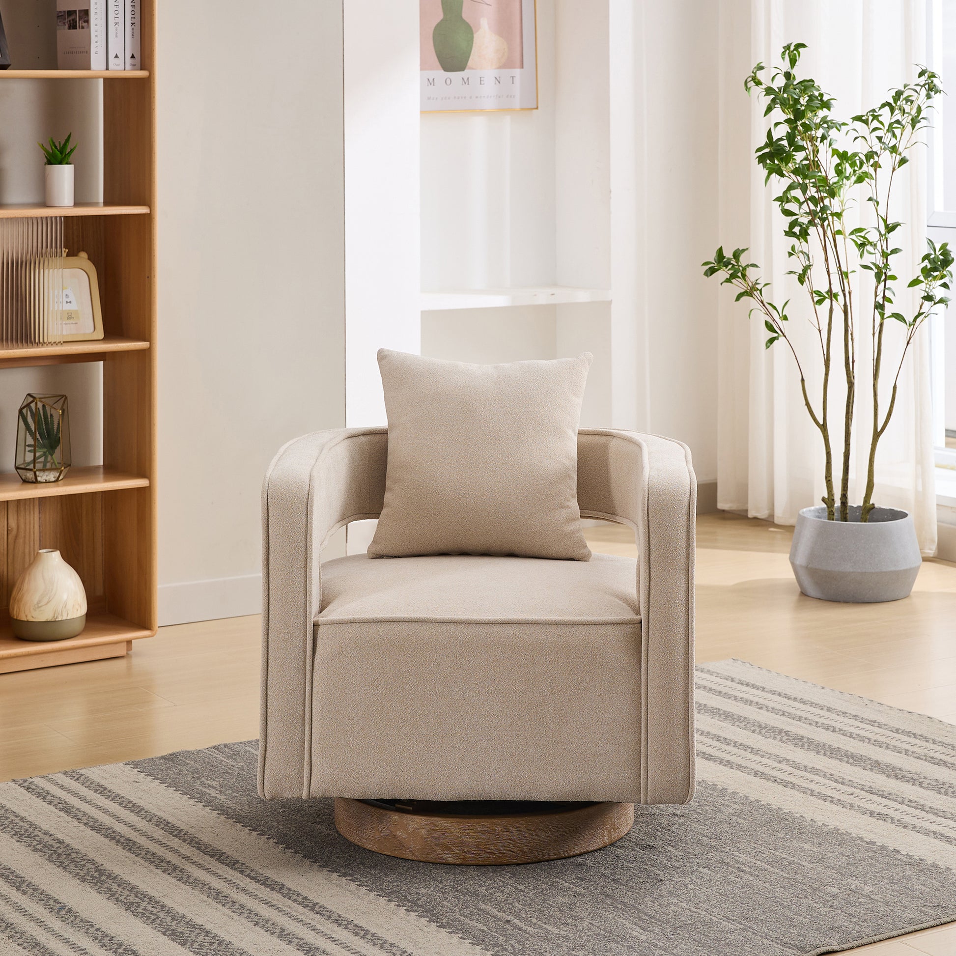 Beige Linen Blend Accent Chair - 28.94" Swivel Lounge Chair for Living Room