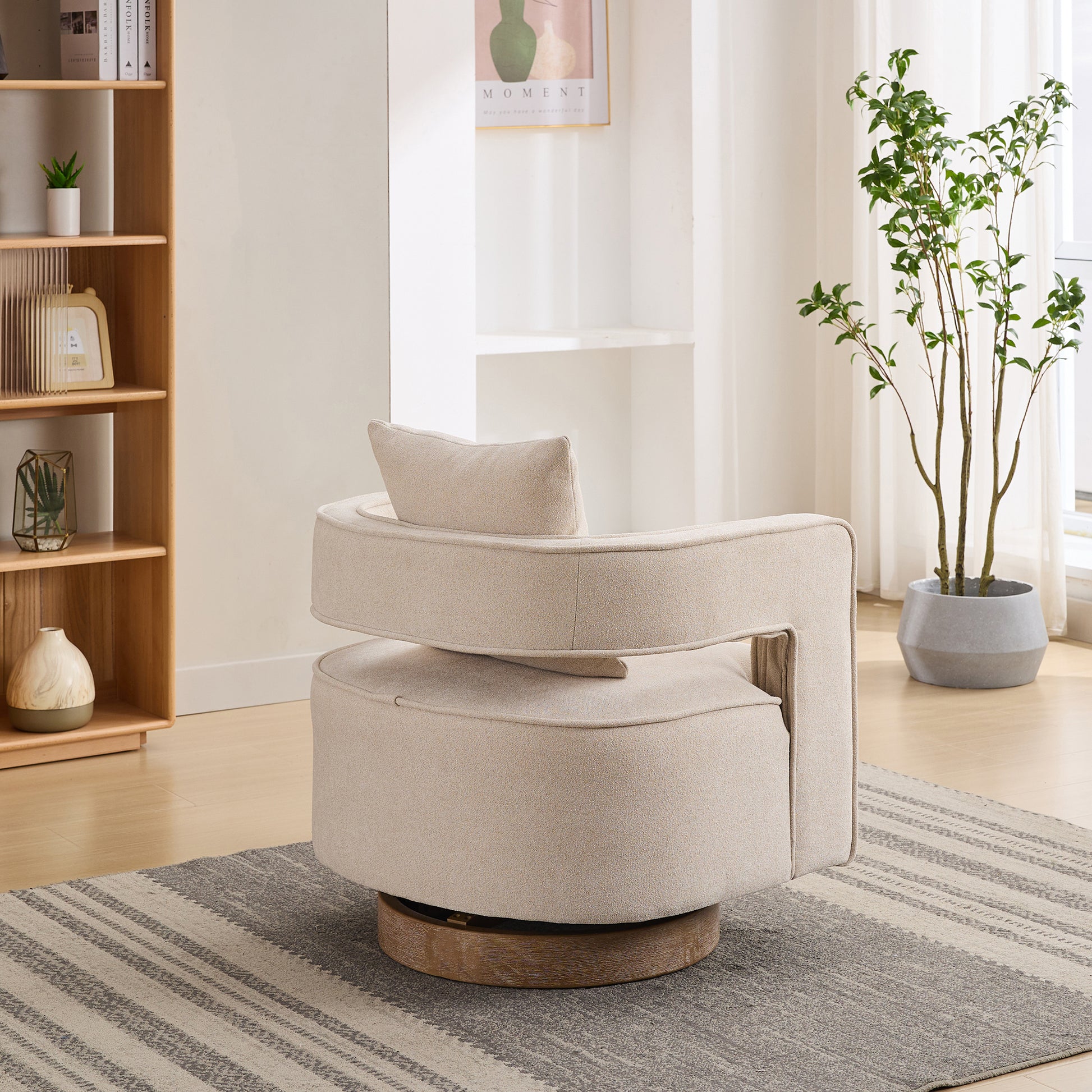 Beige Linen Blend Accent Chair - 28.94" Swivel Lounge Chair for Living Room