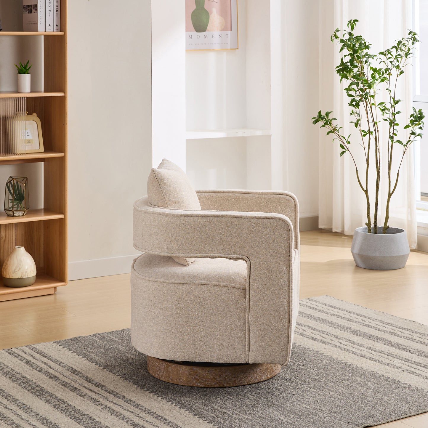 Beige Linen Blend Accent Chair - 28.94" Swivel Lounge Chair for Living Room